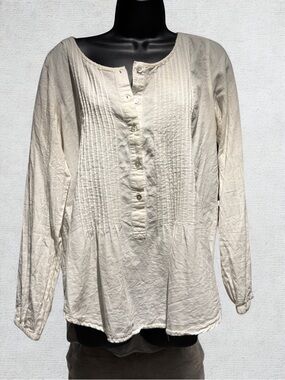 Peruvian Connection Cream Pintuck Button-Front Cotton Blouse